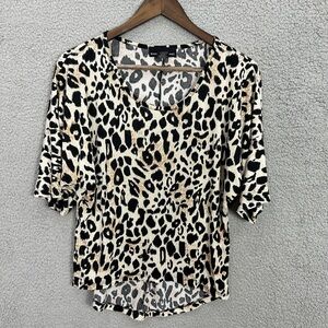 Isabella Rodriguez Top Womens Small Brown Leopard Print Flowy Boho Oversized